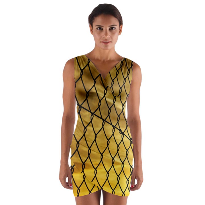 Chain Link Fence Sunset Wire Steel Fence Wrap Front Bodycon Dress