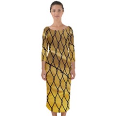 Chain Link Fence Sunset Wire Steel Fence Quarter Sleeve Midi Bodycon Dress by artworkshop