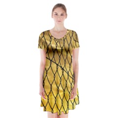 Chain Link Fence Sunset Wire Steel Fence Short Sleeve V-neck Flare Dress by artworkshop