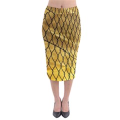 Chain Link Fence Sunset Wire Steel Fence Midi Pencil Skirt by artworkshop