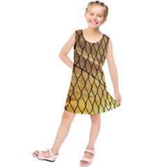 Chain Link Fence Sunset Wire Steel Fence Kids  Tunic Dress by artworkshop