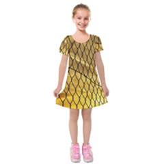 Chain Link Fence Sunset Wire Steel Fence Kids  Short Sleeve Velvet Dress by artworkshop