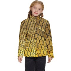 Chain Link Fence Sunset Wire Steel Fence Kids  Puffer Bubble Jacket Coat by artworkshop