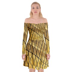 Chain Link Fence Sunset Wire Steel Fence Off Shoulder Skater Dress by artworkshop