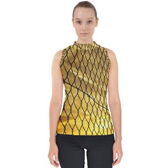 Chain Link Fence Sunset Wire Steel Fence Mock Neck Shell Top by artworkshop