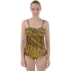 Chain Link Fence Sunset Wire Steel Fence Twist Front Tankini Set by artworkshop