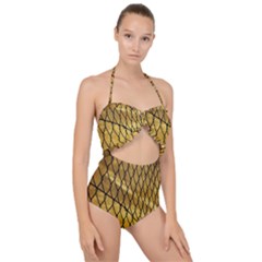 Chain Link Fence Sunset Wire Steel Fence Scallop Top Cut Out Swimsuit by artworkshop