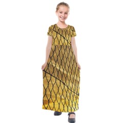 Chain Link Fence Sunset Wire Steel Fence Kids  Short Sleeve Maxi Dress by artworkshop