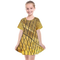 Chain Link Fence Sunset Wire Steel Fence Kids  Smock Dress by artworkshop