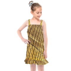 Chain Link Fence Sunset Wire Steel Fence Kids  Overall Dress by artworkshop