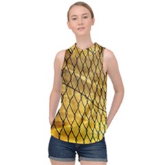 Chain Link Fence Sunset Wire Steel Fence High Neck Satin Top by artworkshop