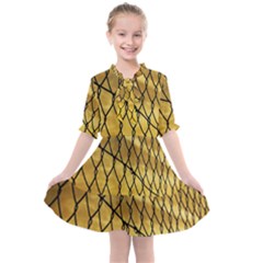 Chain Link Fence Sunset Wire Steel Fence Kids  All Frills Chiffon Dress by artworkshop