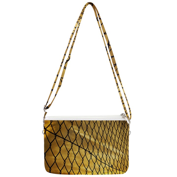 Chain Link Fence Sunset Wire Steel Fence Double Gusset Crossbody Bag