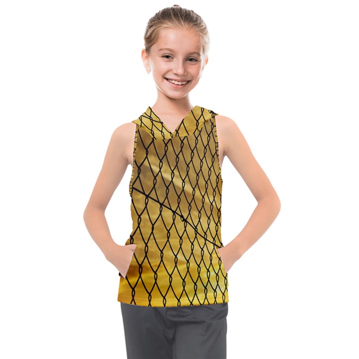 Chain Link Fence Sunset Wire Steel Fence Kids  Sleeveless Hoodie