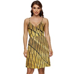 Chain Link Fence Sunset Wire Steel Fence V-neck Pocket Summer Dress 