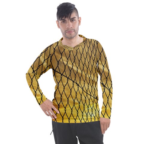 Chain Link Fence Sunset Wire Steel Fence Men s Pique Long Sleeve Tee by artworkshop