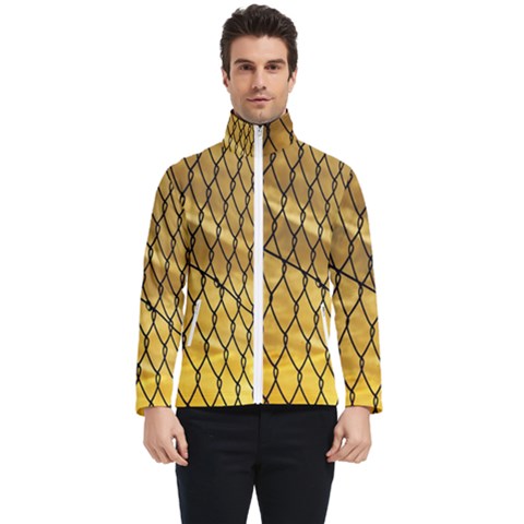 Chain Link Fence Sunset Wire Steel Fence Men s Bomber Jacket by artworkshop