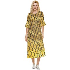 Chain Link Fence Sunset Wire Steel Fence Double Cuff Midi Dress by artworkshop