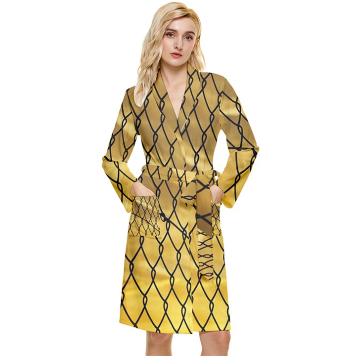 Chain Link Fence Sunset Wire Steel Fence Long Sleeve Velour Robe