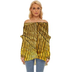 Chain Link Fence Sunset Wire Steel Fence Off Shoulder Chiffon Pocket Shirt by artworkshop