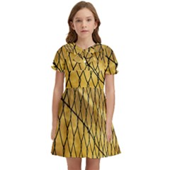 Chain Link Fence Sunset Wire Steel Fence Kids  Bow Tie Puff Sleeve Dress by artworkshop