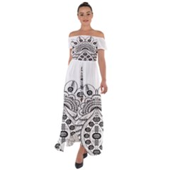 Im Fourth Dimension Black White 9 Off Shoulder Open Front Chiffon Dress by imanmulyana