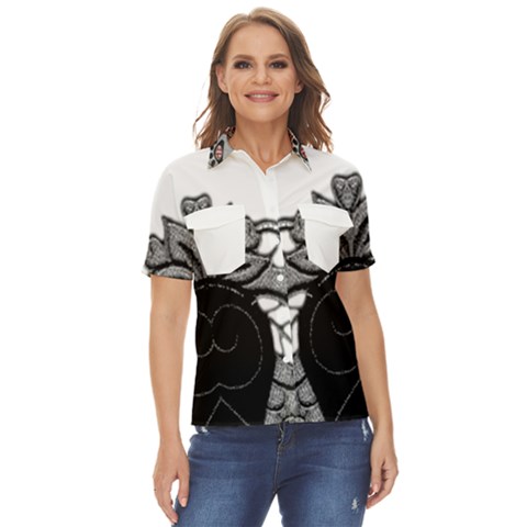 Im Fourth Dimension Black White 11 Women s Short Sleeve Double Pocket Shirt by imanmulyana