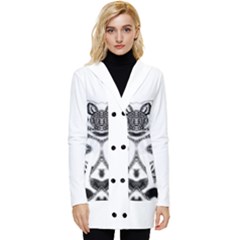 Im Fourth Dimension Black White 12 Button Up Hooded Coat 