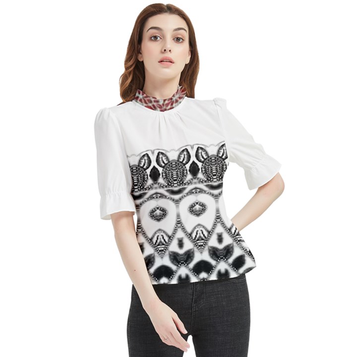 IM Fourth Dimension Black White 12 Frill Neck Blouse