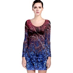 Autumn Fractal Forest Background Long Sleeve Bodycon Dress by Amaryn4rt