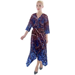 Autumn Fractal Forest Background Quarter Sleeve Wrap Front Maxi Dress by Amaryn4rt