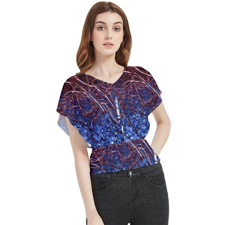 Autumn Fractal Forest Background Butterfly Chiffon Blouse