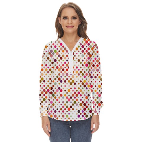 Colorful-polkadot Zip Up Long Sleeve Blouse by nate14shop