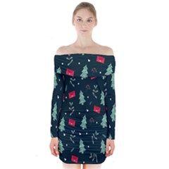 Christmas Pattern Design  Long Sleeve Off Shoulder Dress by artworkshop