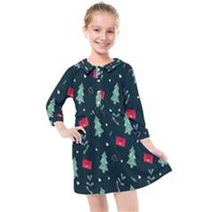 Christmas Pattern Design  Kids  Quarter Sleeve Shirt Dress by artworkshop