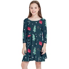 Christmas Pattern Design  Kids  Quarter Sleeve Skater Dress by artworkshop