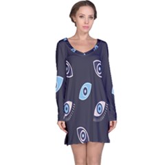 Eyes Evil Eye Blue Pattern Design Long Sleeve Nightdress by artworkshop