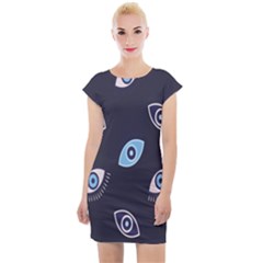 Eyes Evil Eye Blue Pattern Design Cap Sleeve Bodycon Dress by artworkshop