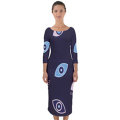 Eyes Evil Eye Blue Pattern Design Quarter Sleeve Midi Bodycon Dress by artworkshop