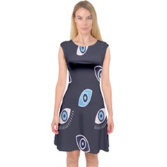 Eyes Evil Eye Blue Pattern Design Capsleeve Midi Dress by artworkshop