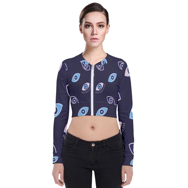 Eyes Evil Eye Blue Pattern Design Long Sleeve Zip Up Bomber Jacket