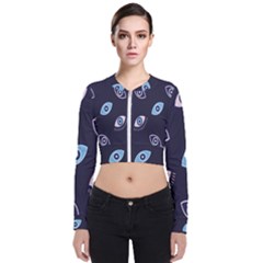 Eyes Evil Eye Blue Pattern Design Long Sleeve Zip Up Bomber Jacket by artworkshop