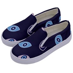 Eyes Evil Eye Blue Pattern Design Kids  Canvas Slip Ons by artworkshop