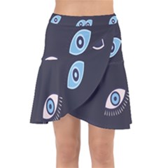 Eyes Evil Eye Blue Pattern Design Wrap Front Skirt by artworkshop