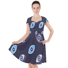 Eyes Evil Eye Blue Pattern Design Cap Sleeve Midi Dress by artworkshop