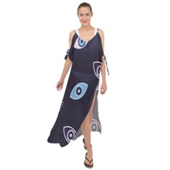 Eyes Evil Eye Blue Pattern Design Maxi Chiffon Cover Up Dress