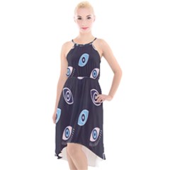 Eyes Evil Eye Blue Pattern Design High-low Halter Chiffon Dress  by artworkshop