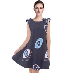 Eyes Evil Eye Blue Pattern Design Tie Up Tunic Dress by artworkshop