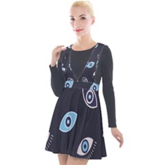 Eyes Evil Eye Blue Pattern Design Plunge Pinafore Velour Dress by artworkshop