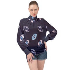 Eyes Evil Eye Blue Pattern Design High Neck Long Sleeve Chiffon Top by artworkshop